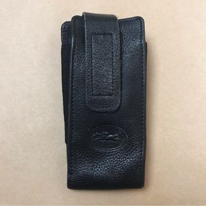 Longchamp Vintage Black Leather Cell Phone Case